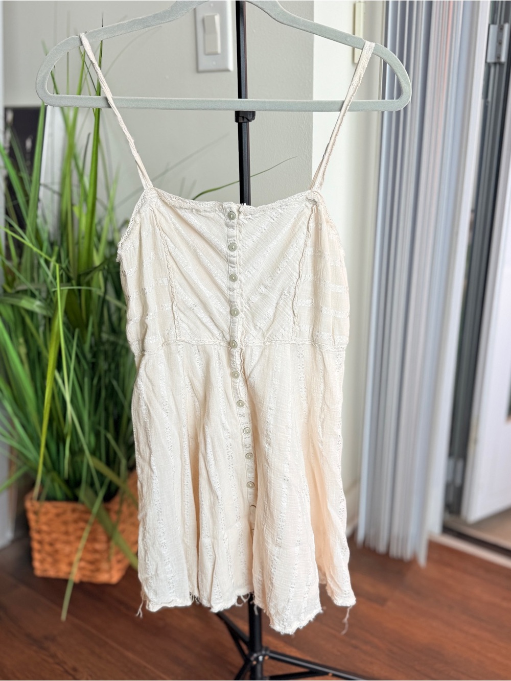 Kimchi Blue Cream Eyelet Button-Front Mini Dress